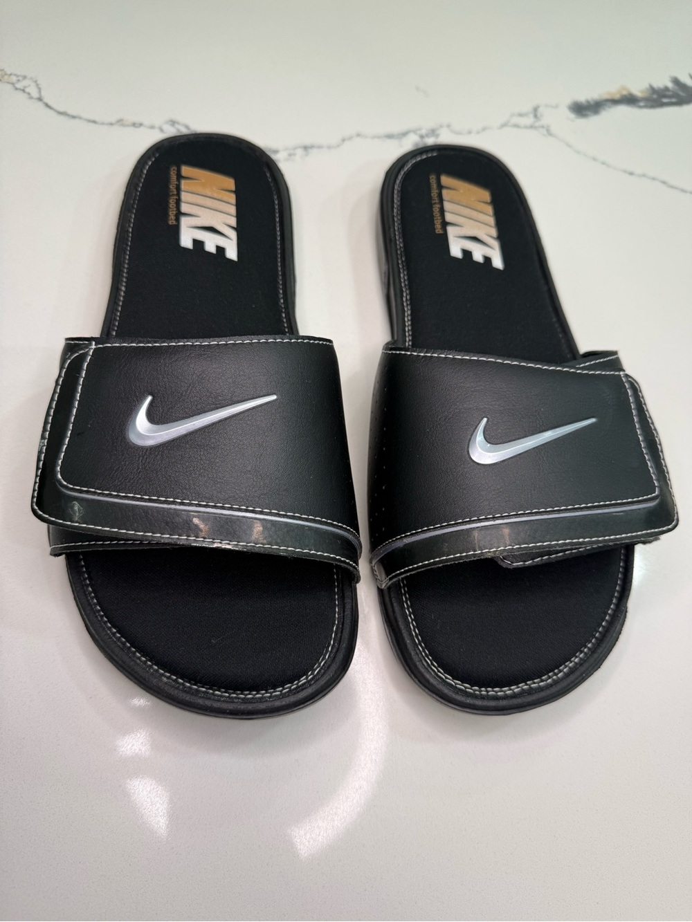 Nike COMFORT Slide 2 Sandals Men's Size 13 Black/Metallic Silver  415205-002